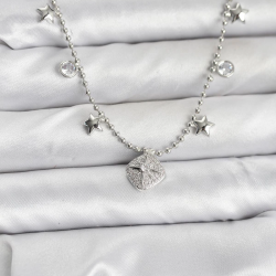 Mey İthalat® Pirinç Gümüş Renk Zirkon Taşlı Kutup Yıldızı Model Kadın Kolye