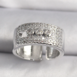 Mey İthalat® Pirinç Gümüş Renk Zirkon Taşlı Messika Model Kadın Yüzük