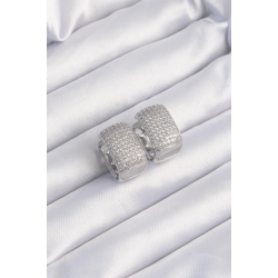 Mey İthalat® Pirinç Gümüş Renk Zirkon Taşlı Minimal Halka Küpe