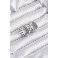 Mey İthalat® Pirinç Gümüş Renk Zirkon Taşlı Minimal Halka Küpe