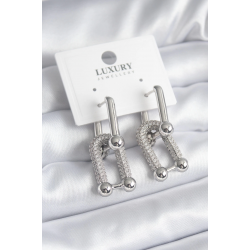 Mey İthalat® Pirinç Gümüş Renk Zirkon Taşlı Model VIP Seri Kadın Küpe