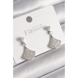 Mey İthalat® Pirinç Gümüş Renk Zirkon Taşlı Motif Model Kadın Küpe