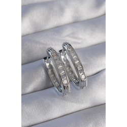 Mey İthalat® Pirinç Gümüş Renk Zirkon Taşlı Oval Model Küpe