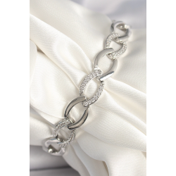 Mey İthalat® Pirinç Gümüş Renk Zirkon Taşlı Oval Zincir Model Kadın Bileklik