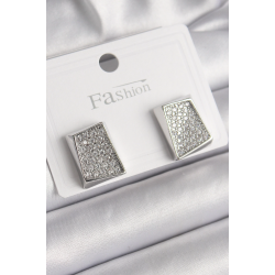 Mey İthalat® Pirinç Gümüş Renk Zirkon Taşlı Plaka Model Kadın Küpe