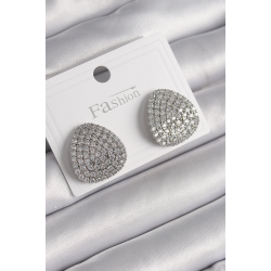 Mey İthalat® Pirinç Gümüş Renk Zirkon Taşlı Plaka Model Kadın Küpe