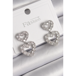 Mey İthalat® Pirinç Gümüş Renk Zirkon Taşlı Sallantı Kalp Model Kadın Küpe