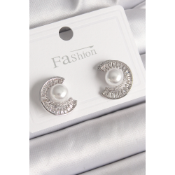 Mey İthalat® Pirinç Gümüş Renk Zirkon Taşlı Salyangoz Model İnci Detay Kadın Küpe