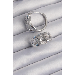 Mey İthalat® Pirinç Gümüş Renk Zirkon Taşlı Samanyolu Küpe