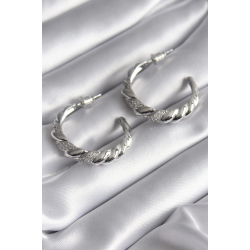 Mey İthalat® Pirinç Gümüş Renk Zirkon Taşlı Sarmal Model Kadın Küpe