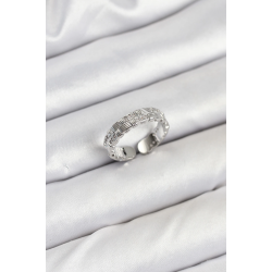 Mey İthalat® Pirinç Gümüş Renk Zirkon Taşlı Sırım Kadın Yüzük