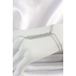 Mey İthalat® Pirinç Gümüş Renk Zirkon Taşlı V Model Kadın Şahmeran