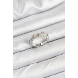 Mey İthalat® Pirinç Gümüş Renk Zirkon Taşlı Vintage Kadın Yüzük