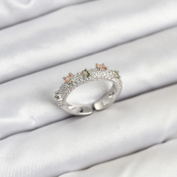 Mey İthalat® Pirinç Gümüş Renk Zirkon Taşlı Vintage Kadın Yüzük