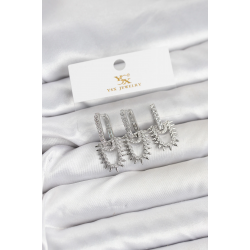 Mey İthalat® Pirinç Gümüş Renk Zirkon Taşlı Vintage Model YSX Trio Küpe Seti