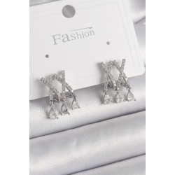 Mey İthalat® Pirinç Gümüş Renk Zirkon Taşlı X Model Sallantı Detay Kadın Küpe