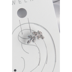 Mey İthalat® Pirinç Gümüş Renk Zirkon Taşlı Yaprak Model Kıkırdak Kadın Küpe