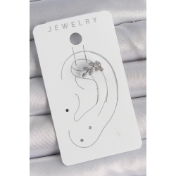 Mey İthalat® Pirinç Gümüş Renk Zirkon Taşlı Yaprak Model Kıkırdak Kadın Küpe