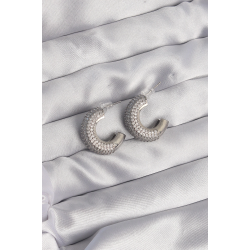 Mey İthalat® Pirinç Gümüş Renk Zirkon Taşlı Yarım Halka Küpe