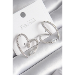 Mey İthalat® Pirinç Gümüş Renk Zirkon Taşlı Yılan Kalp Model Kadın Küpe