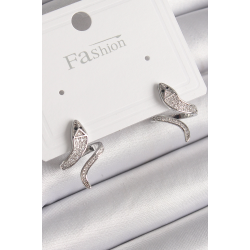 Mey İthalat® Pirinç Gümüş Renk Zirkon Taşlı Yılan Model Kadın Küpe