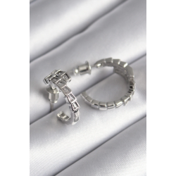 Mey İthalat® Pirinç Gümüş Renk Zirkon Taşlı Yılan Model Kadın Küpe