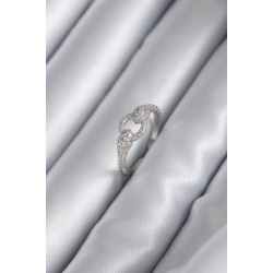 Mey İthalat® Pirinç Gümüş Renk Zirkon Taşlı Yılan Model Kadın Yüzük