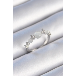 Mey İthalat® Pirinç Gümüş Renk Zirkon Taşlı Yıldız Detay Beyaz Mineli Kadın Yüzük