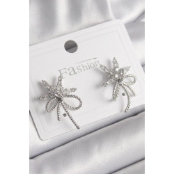 Mey İthalat® Pirinç Gümüş Renk Zirkon Taşlı Yıldız Düğüm Model Kadın Küpe