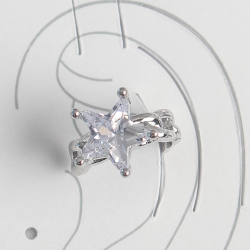 Mey İthalat® Pirinç Gümüş Renk Zirkon Taşlı Yıldız Model Kadın Kıkırdak Küpe