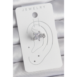 Mey İthalat® Pirinç Gümüş Renk Zirkon Taşlı Yıldız Model Kadın Kıkırdak Küpe