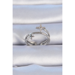 Mey İthalat® Pirinç Gümüş Renk Zirkon Taşlı Yıldız Model Kadın Yüzük