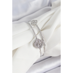 Mey İthalat® Pirinç Gümüş Renk Zirkon Taşlı Yonca Model 2'li Kadın Bileklik