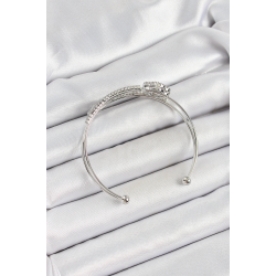 Mey İthalat® Pirinç Gümüş Renk Zirkon Taşlı Yonca Model 2'li Kadın Bileklik