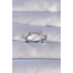 Mey İthalat® Pirinç Gümüş Renk Zirkon Taşlı Yonca Model Ayarlanabilir Yüzük