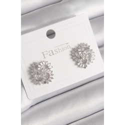 Mey İthalat® Pirinç Gümüş Renk Zirkon Taşlı Yonca Model Kadın Küpe