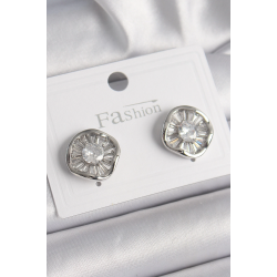 Mey İthalat® Pirinç Gümüş Renk Zirkon Taşlı Yonca Model Kadın Küpe