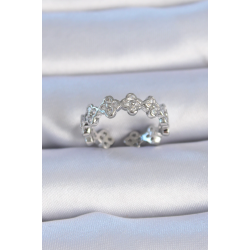 Mey İthalat® Pirinç Gümüş Renk Zirkon Taşlı Yonca Model Kadın Yüzük