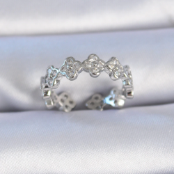 Mey İthalat® Pirinç Gümüş Renk Zirkon Taşlı Yonca Model Kadın Yüzük