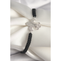 Mey İthalat® Pirinç Gümüş Renk Zirkon Taşlı Zambak Figür Asanrsörlü Makrome Model Kadın Bileklik