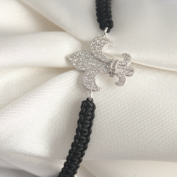 Mey İthalat® Pirinç Gümüş Renk Zirkon Taşlı Zambak Figür Asanrsörlü Makrome Model Kadın Bileklik