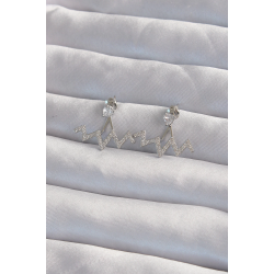 Mey İthalat® Pirinç Gümüş Renk Zirkon Taşlı Zikzak Küpe