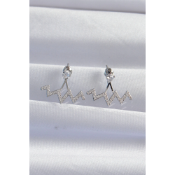 Mey İthalat® Pirinç Gümüş Renk Zirkon Taşlı Zikzak Küpe