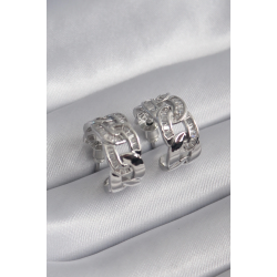 Mey İthalat® Pirinç Gümüş Renk Zirkon Taşlı Zincir Model Kadın Küpe