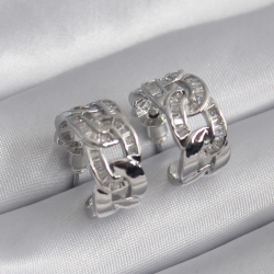 Mey İthalat® Pirinç Gümüş Renk Zirkon Taşlı Zincir Model Kadın Küpe