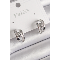 Mey İthalat® Pirinç Gümüş Renk Zirkon Taşlı Zincir Model Kadın Küpe