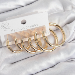 Mey İthalat® Pirinç Halka Model Gold Renk Kadın Set Küpe