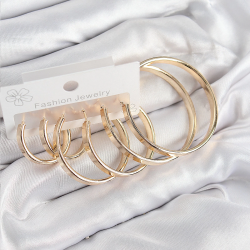 Mey İthalat® Pirinç Halka Model Gold Renk Kadın Set Küpe