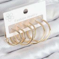 Mey İthalat® Pirinç Halka Model Gold Renk Kadın Set Küpe