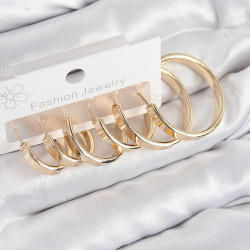 Mey İthalat® Pirinç Halka Model Gold Renk Kadın Set Küpe